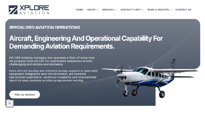 XPLORE Aviation desktop website view