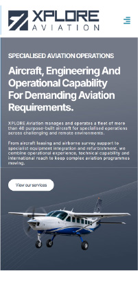 XPLORE Aviation phone website view